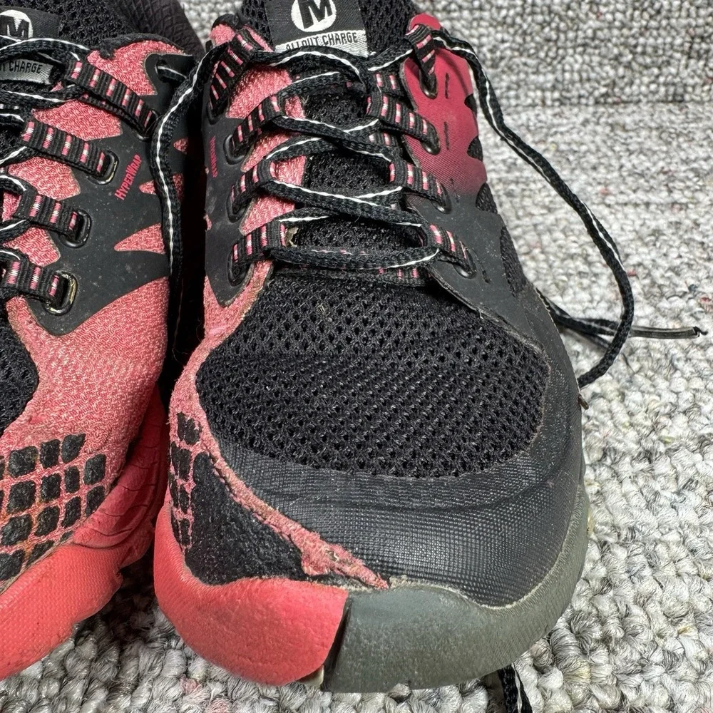 Merrell Shoes Womens 8 All Out Charge Trail Running Hiking Black Red J03962